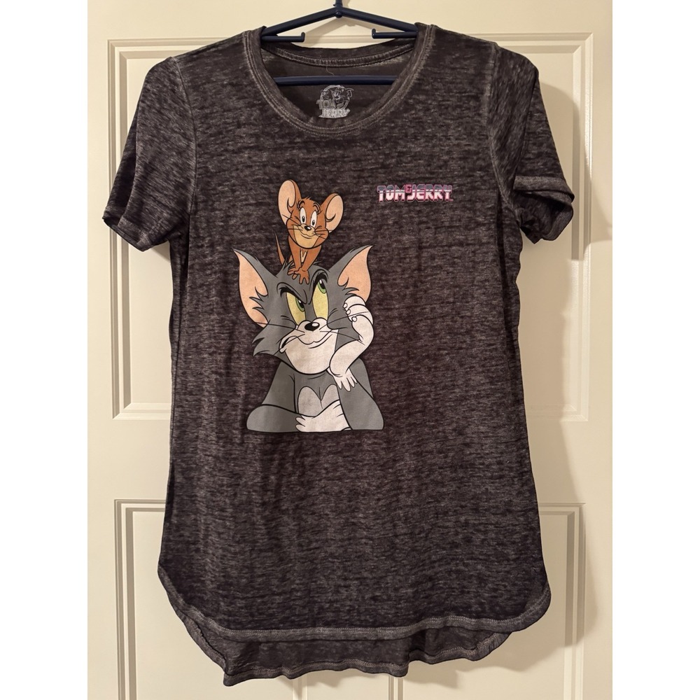 Tom & Jerry Burnout‎ Shirt Juniors Gray Cartoon Cat Mouse Lightweight XL